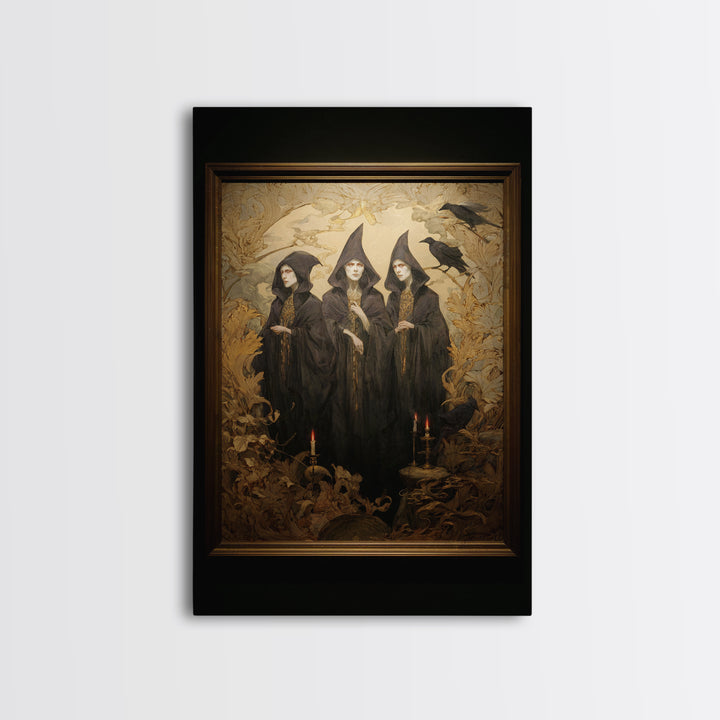 Art Nouveau Witchcraft, Dark Romantic Horror Art, Vertical Wall Art, Macabre Wall Art, Canvas Print, Halloween Wall Art