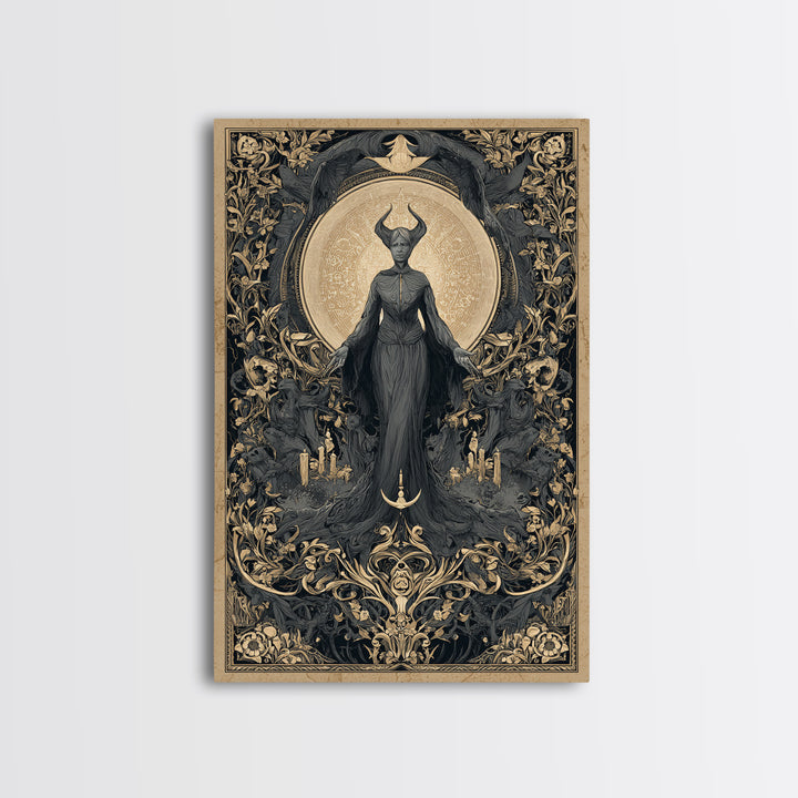 Art Nouveau Witchcraft, Gothic Nightmare Art, Vertical Wall Art, Dark Fantasy Wall Art, Framed Canvas Print, Halloween Wall Art