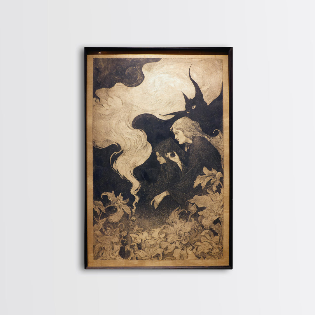 Art Nouveau Witchcraft, Symbolist Dream Art, Vertical Wall Art, Dark Fantasy Wall Art, Framed Canvas Print, Halloween Wall Art