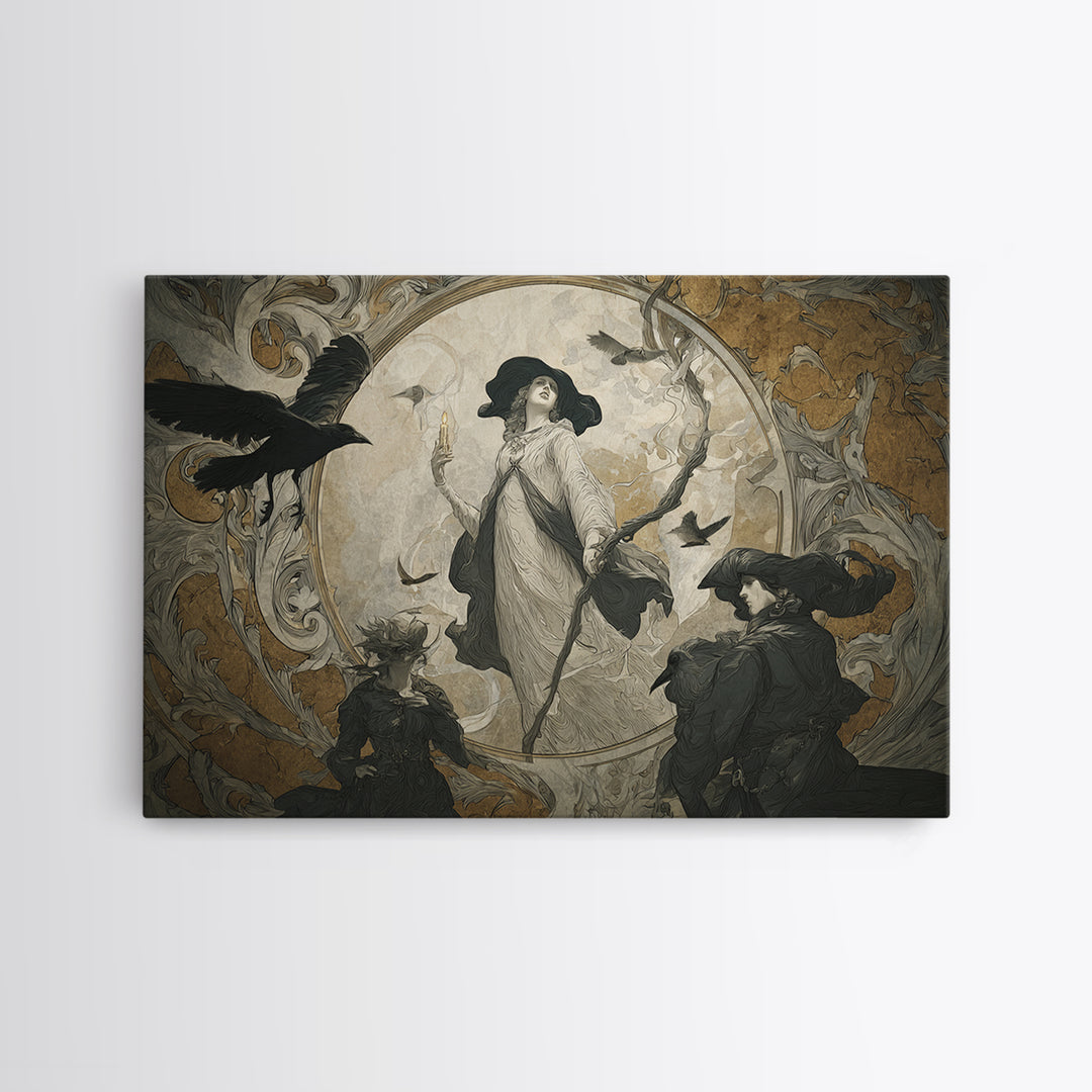 Art Nouveau Witchcraft, Symbolist Gothic Landscape, Landscape Wall Art, Gothic Horror Wall Art, Framed Canvas Print, Halloween Wall Art