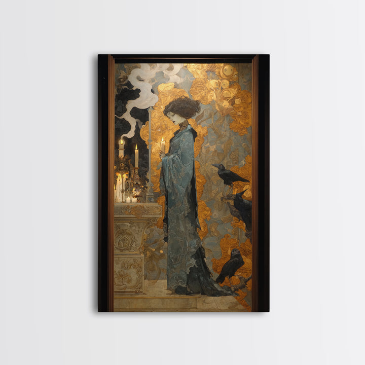 Art Nouveau Witchcraft, Ornate Symbolist Art, Vertical Wall Art, Gothic Horror Wall Art, Framed Canvas Print, Halloween Wall Art