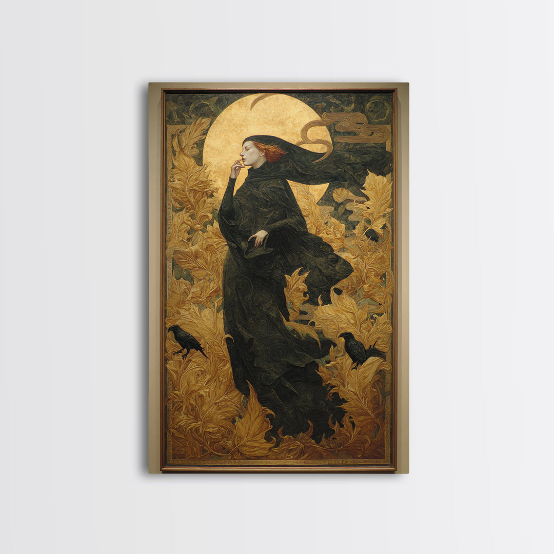 Art Nouveau Witchcraft, Dark Symbolist Art, Vertical Wall Art, Dark Halloween Decor, Canvas Print, Halloween Wall Art