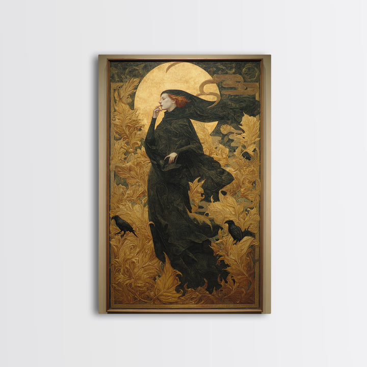 Art Nouveau Witchcraft, Dark Symbolist Art, Vertical Wall Art, Dark Halloween Decor, Canvas Print, Halloween Wall Art