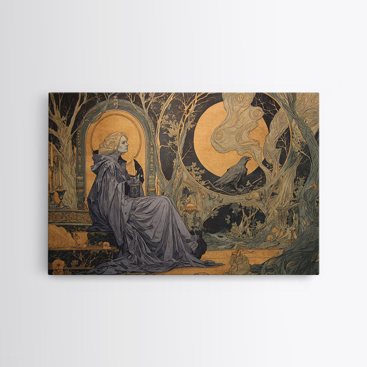 Art Nouveau Witchcraft, Expressionist Gothic Art, Landscape Wall Art, Macabre Wall Art, Framed Canvas Print, Halloween Wall Art