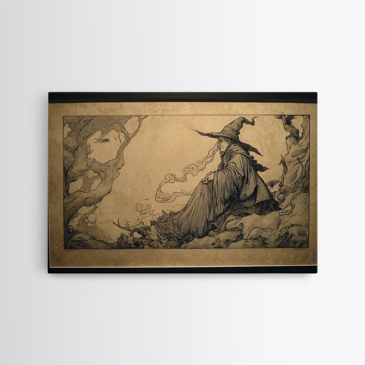 Art Nouveau Witchcraft, Gothic Storybook Art, Landscape Wall Art, Dark Fantasy Wall Art, Framed Canvas Print, Halloween Wall Art