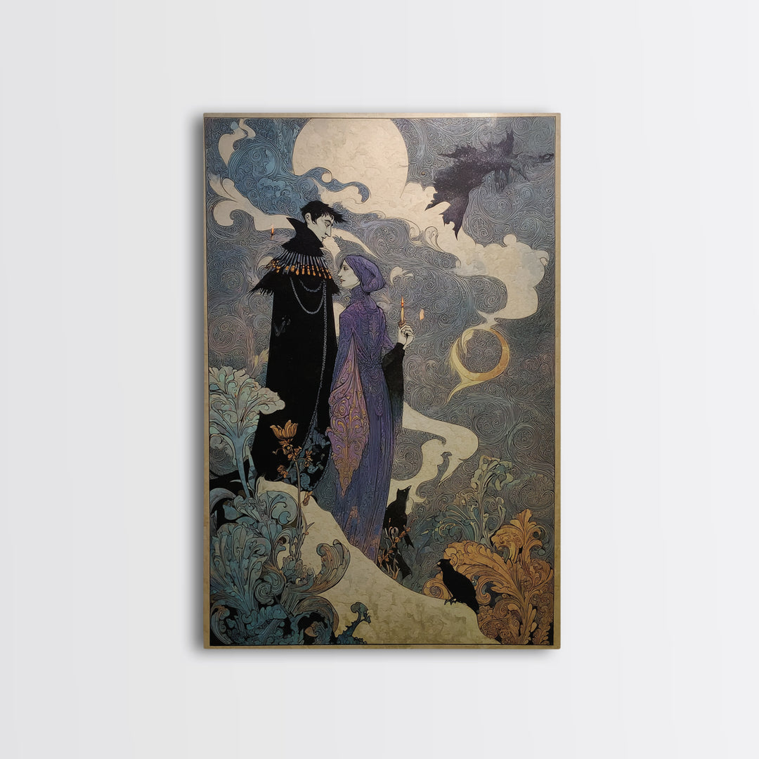 Art Nouveau Witchcraft, Stained Glass Gothic Art, Vertical Wall Art, Dark Halloween Decor, Canvas Print, Halloween Wall Art