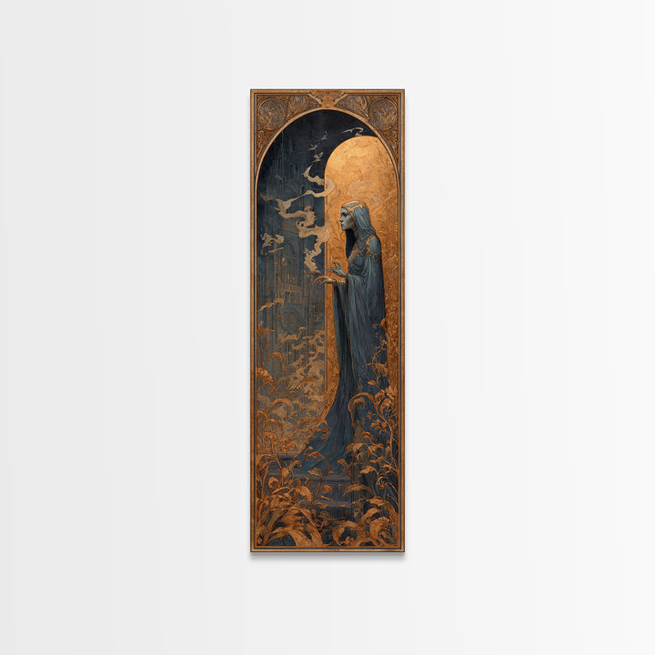 Art Nouveau Witchcraft, Surreal Apocalyptic Art, Tall Narrow Wall Art, Gothic Horror Wall Art, Framed Canvas Print