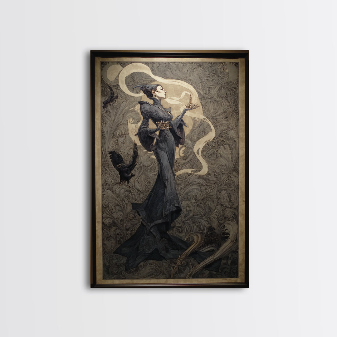 Art Nouveau Witchcraft, Biomechanical Horror Art, Vertical Wall Art, Gothic Horror Wall Art, Canvas Print, Halloween Wall Art