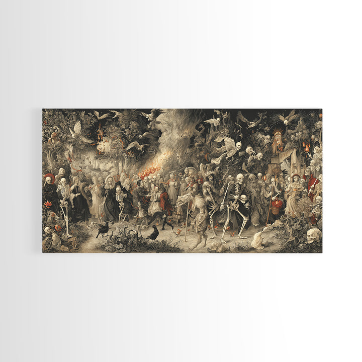Medieval Danse Macabre, Medieval Grotesque Art, Wide Panoramic Art, Gothic Horror Wall Art, Canvas Print, Halloween Wall Art