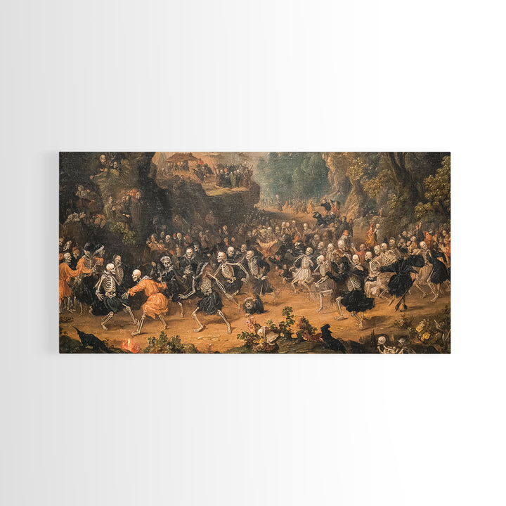 Medieval Danse Macabre, Baroque Witchcraft Art, Wide Panoramic Art, Dark Halloween Decor, Canvas Print, Halloween Wall Art