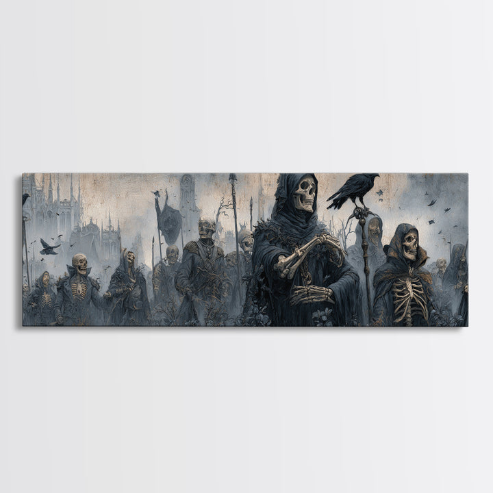 Medieval Danse Macabre, Surreal Apocalyptic Art, Extra Wide Wall Art, Dark Fantasy Wall Art, Framed Canvas Print, Halloween Wall Art