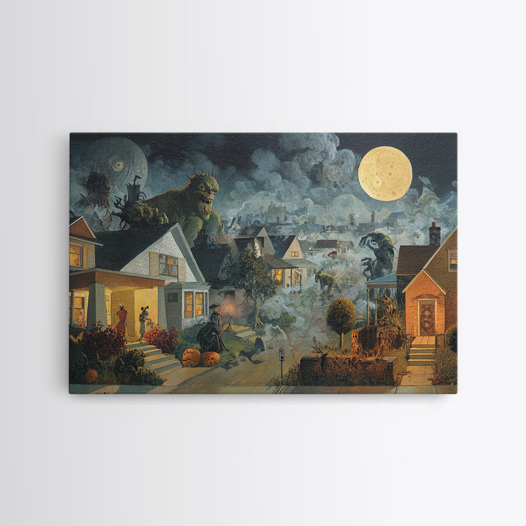 1950s Halloween Nostalgia, Medieval Grotesque Art, Landscape Wall Art, Gothic Horror Wall Art, Canvas Print, Halloween Wall Art