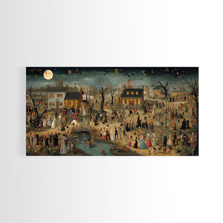 1950s Halloween Nostalgia, Northern Renaissance Horror, Wide Panoramic Art, Macabre Wall Art, Canvas Print, Halloween Wall Art