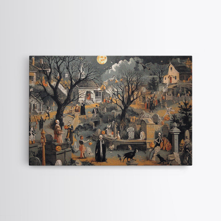 1950s Halloween Nostalgia, Danse Macabre Art, Landscape Wall Art, Macabre Wall Art, Canvas Print, Halloween Wall Art