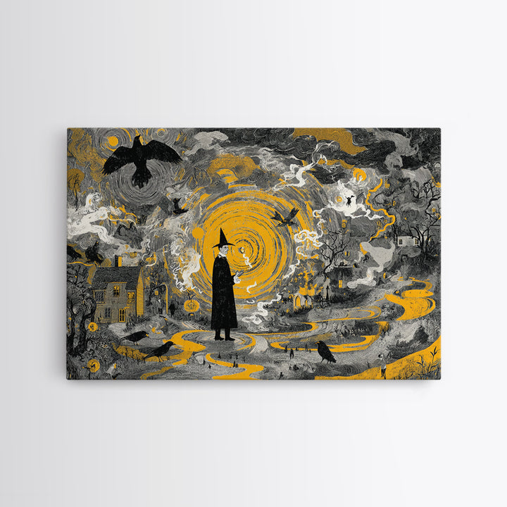 1950s Halloween Nostalgia, Baroque Witchcraft Art, Landscape Wall Art, Gothic Horror Wall Art, Framed Canvas Print, Halloween Wall Art
