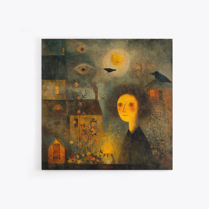 1950s Halloween Nostalgia, Symbolist Dream Art, Square Wall Art, Dark Halloween Decor, Canvas Print, Halloween Wall Art