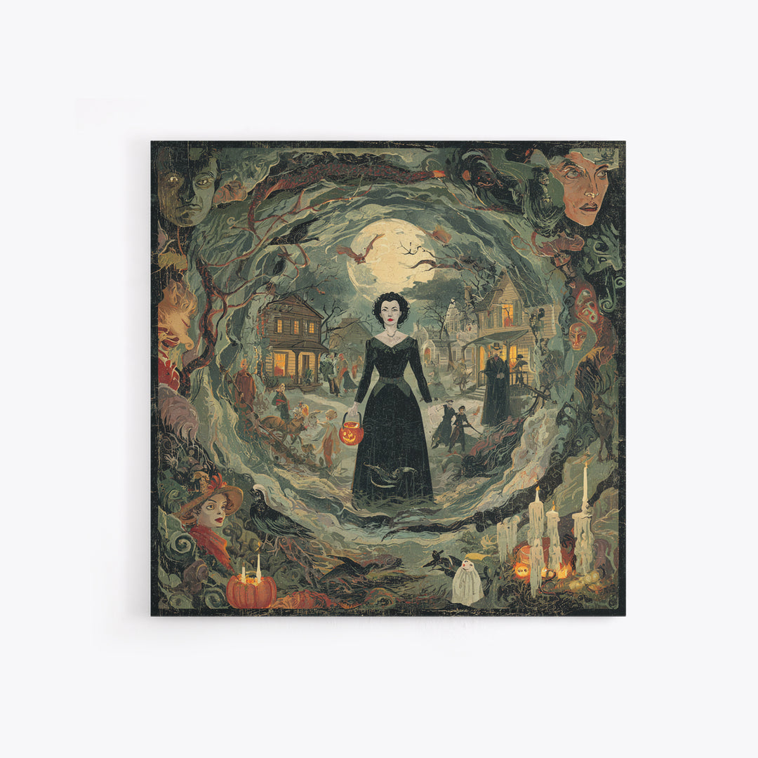 1950s Halloween Nostalgia, Dark Symbolist Art, Square Wall Art, Gothic Horror Wall Art, Framed Canvas Print, Halloween Wall Art