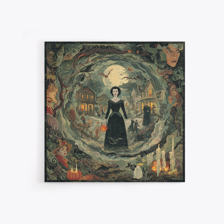 1950s Halloween Nostalgia, Dark Symbolist Art, Square Wall Art, Gothic Horror Wall Art, Framed Canvas Print, Halloween Wall Art