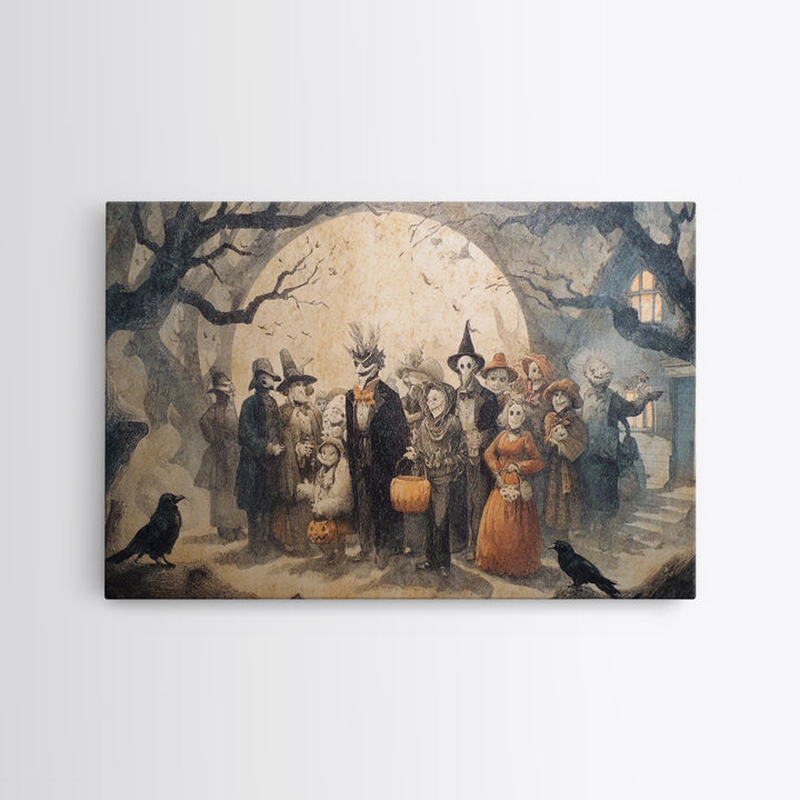 1950s Halloween Nostalgia, Expressionist Nightmare Art, Landscape Wall Art, Macabre Wall Art, Framed Canvas Print, Halloween Wall Art