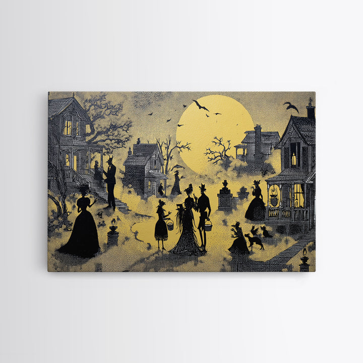 1950s Halloween Nostalgia, Decadent Line Art, Landscape Wall Art, Dark Halloween Decor, Canvas Print, Halloween Wall Art