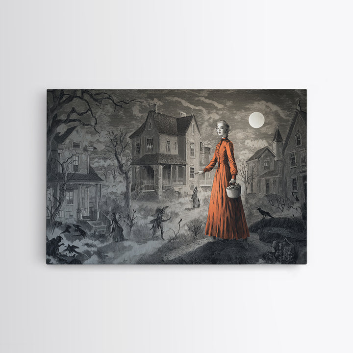 1950s Halloween Nostalgia, Victorian Macabre Art, Landscape Wall Art, Macabre Wall Art, Framed Canvas Print, Halloween Wall Art