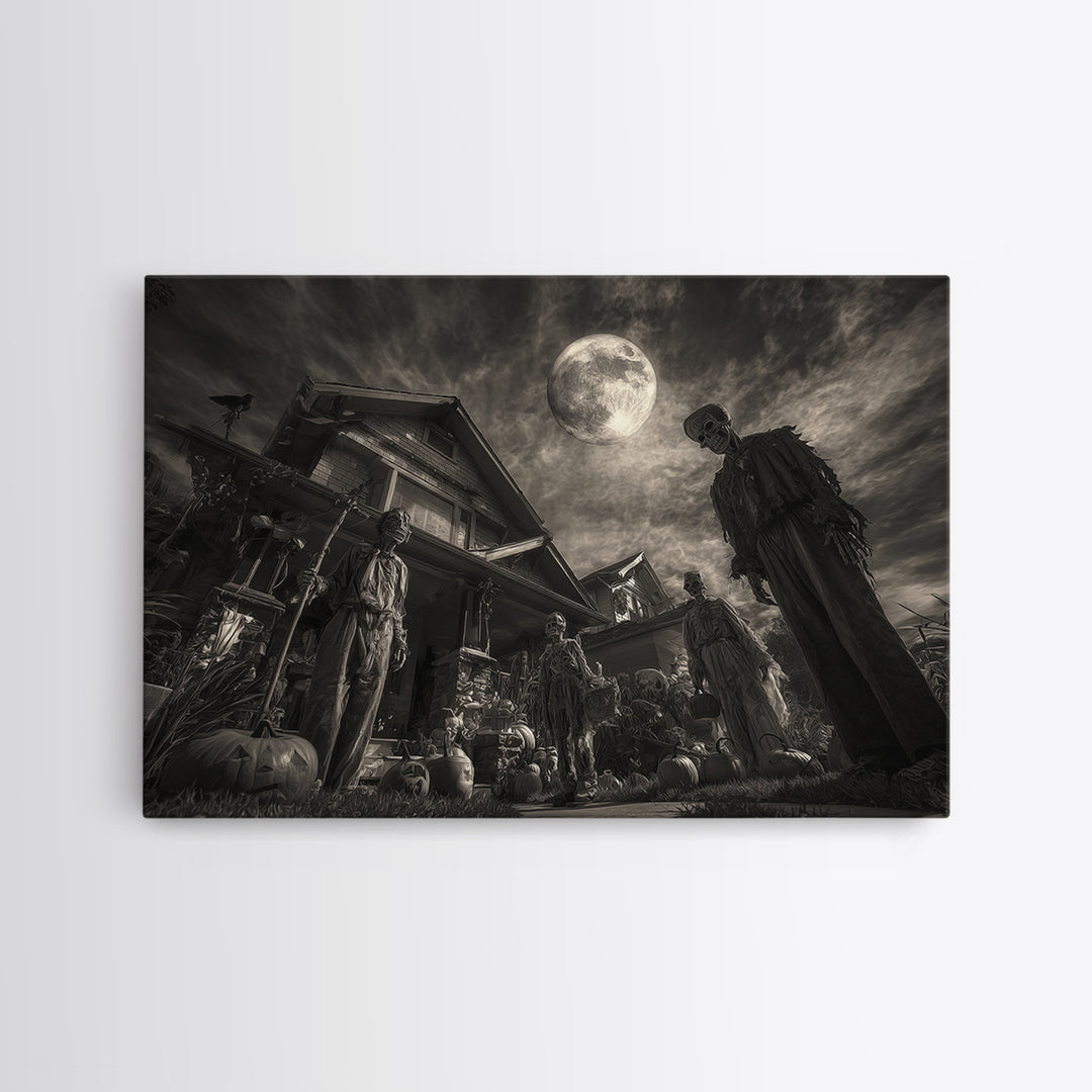 1950s Halloween Nostalgia, Biomechanical Horror Art, Landscape Wall Art, Dark Fantasy Wall Art, Framed Canvas Print, Halloween Wall Art