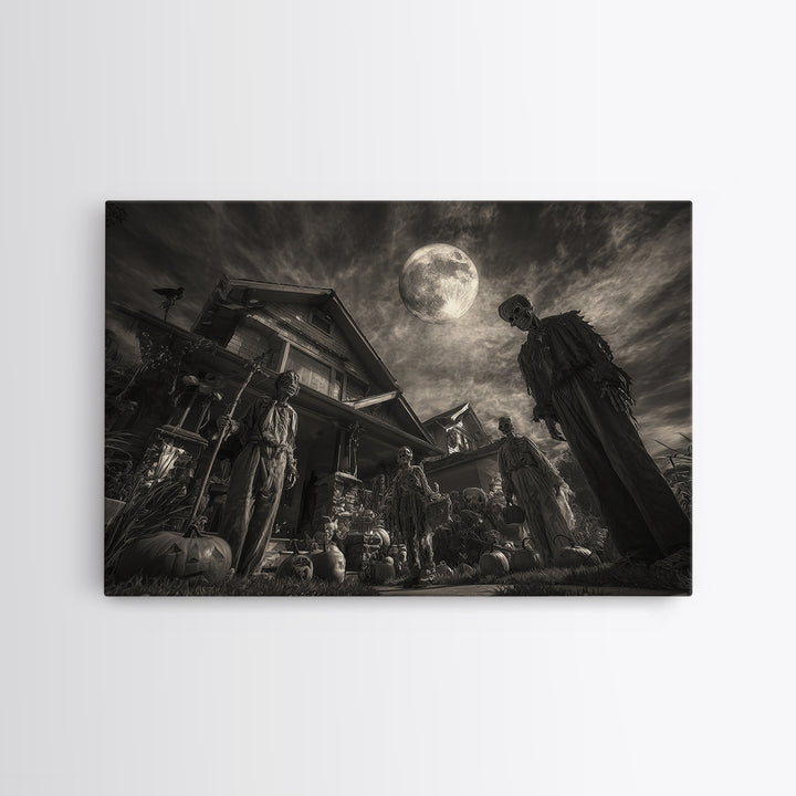 1950s Halloween Nostalgia, Biomechanical Horror Art, Landscape Wall Art, Dark Fantasy Wall Art, Framed Canvas Print, Halloween Wall Art