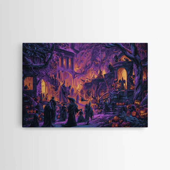 1980s Neon Horror, Medieval Grotesque Art, Landscape Wall Art, Dark Halloween Decor, Canvas Print, Halloween Wall Art
