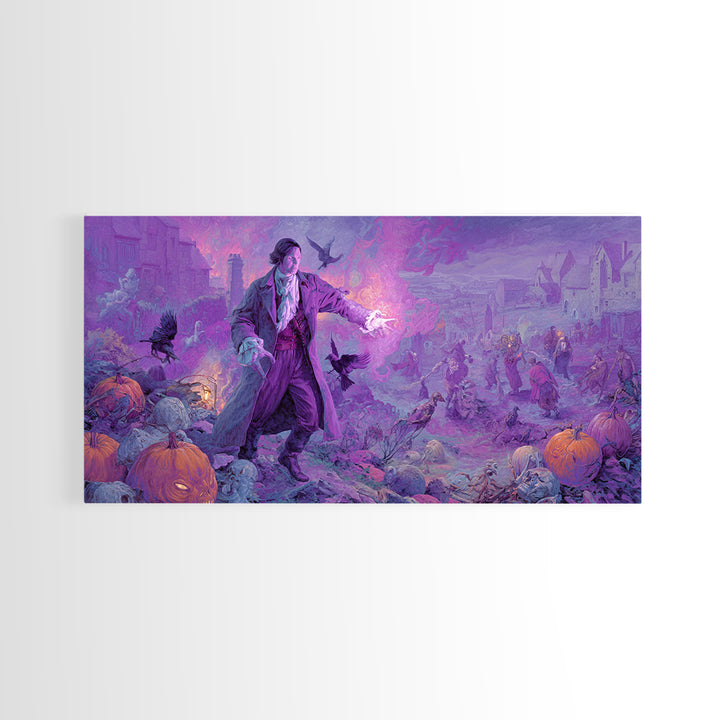 1980s Neon Horror, Northern Renaissance Horror, Wide Panoramic Art, Dark Fantasy Wall Art, Framed Canvas Print, Halloween Wall Art