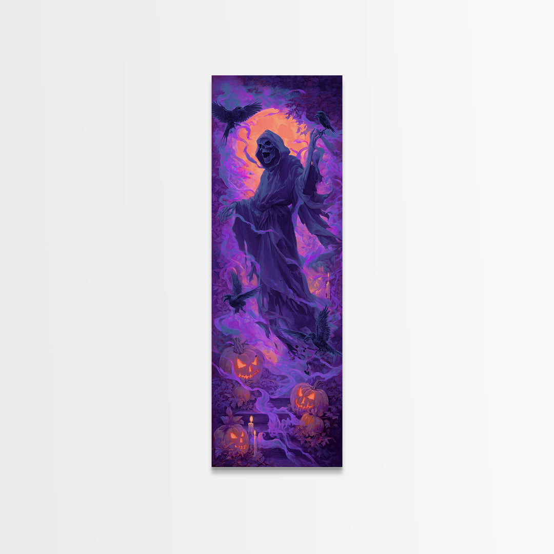 1980s Neon Horror, Dark Renaissance Art, Tall Narrow Wall Art, Dark Fantasy Wall Art, Framed Canvas Print, Halloween Wall Art