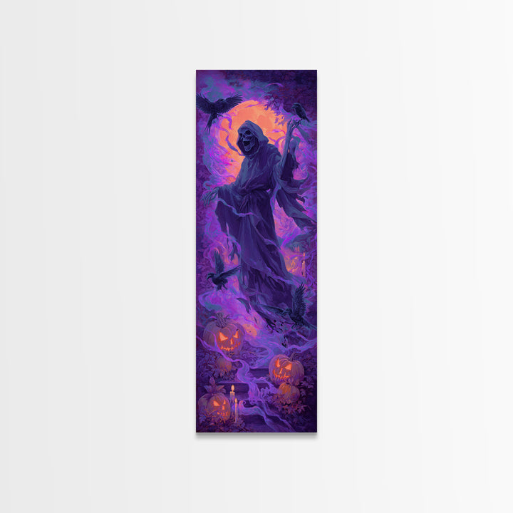 1980s Neon Horror, Dark Renaissance Art, Tall Narrow Wall Art, Dark Fantasy Wall Art, Framed Canvas Print, Halloween Wall Art