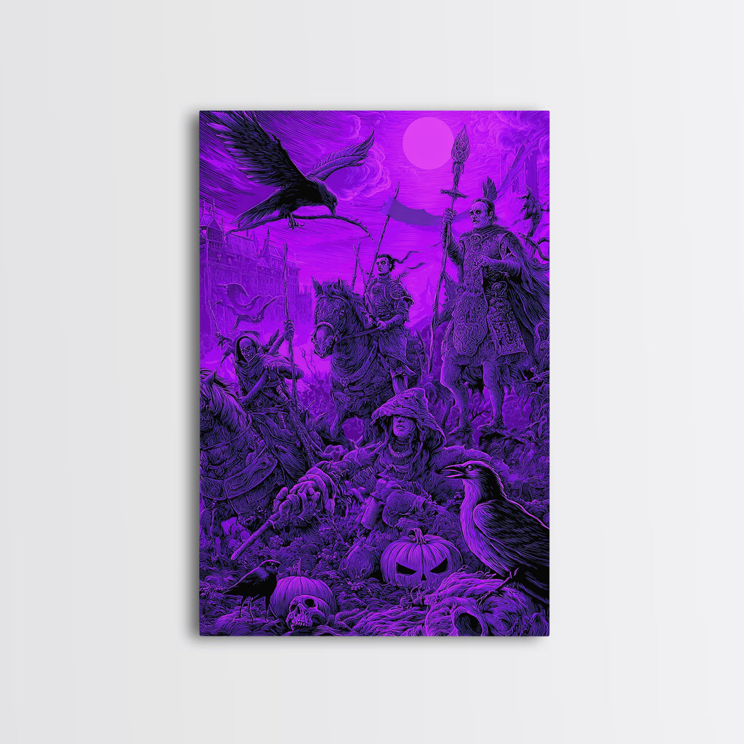 1980s Neon Horror, Renaissance Engraving Art, Vertical Wall Art, Dark Fantasy Wall Art, Framed Canvas Print, Halloween Wall Art