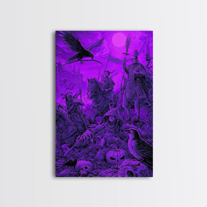 1980s Neon Horror, Renaissance Engraving Art, Vertical Wall Art, Dark Fantasy Wall Art, Framed Canvas Print, Halloween Wall Art