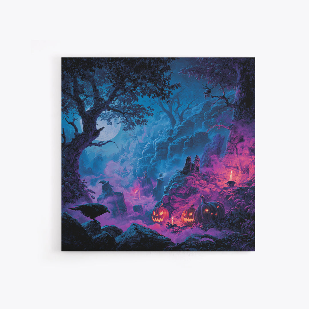 1980s Neon Horror, Baroque Witchcraft Art, Square Wall Art, Dark Halloween Decor, Framed Canvas Print, Halloween Wall Art