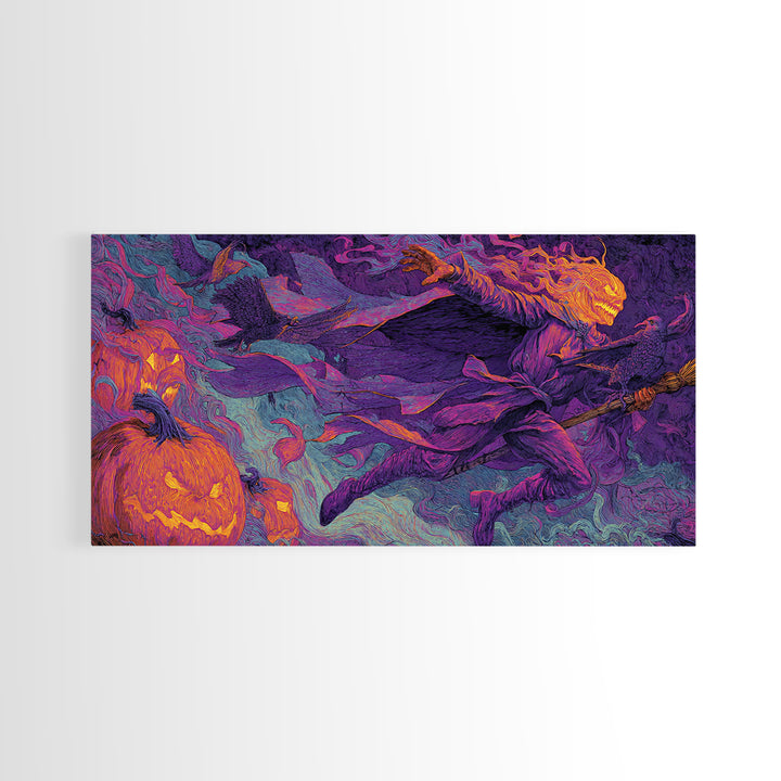 1980s Neon Horror, Visionary Gothic Art, Wide Panoramic Art, Dark Fantasy Wall Art, Canvas Print, Halloween Wall Art