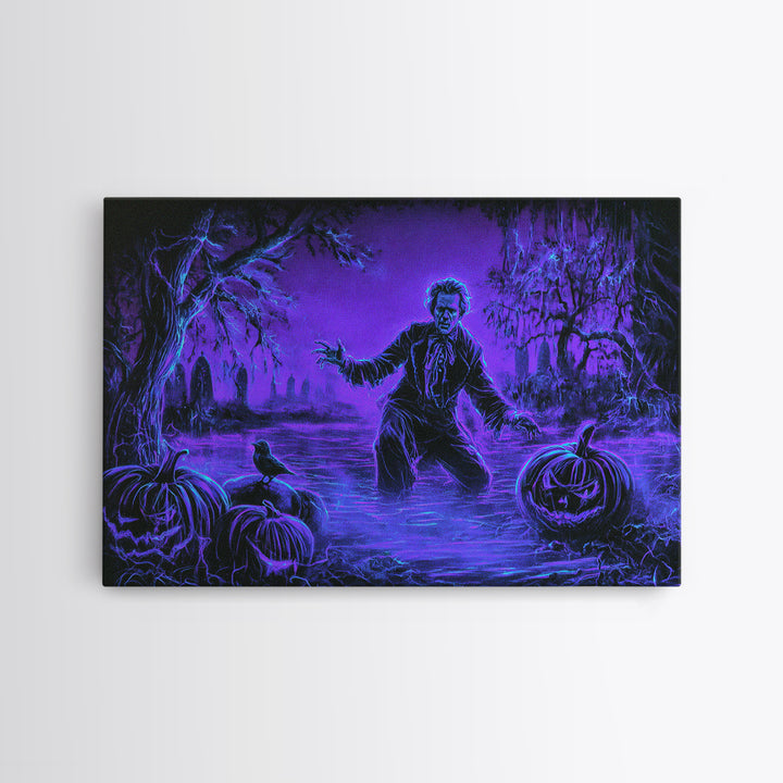 1980s Neon Horror, Symbolist Gothic Landscape, Landscape Wall Art, Macabre Wall Art, Canvas Print, Halloween Wall Art