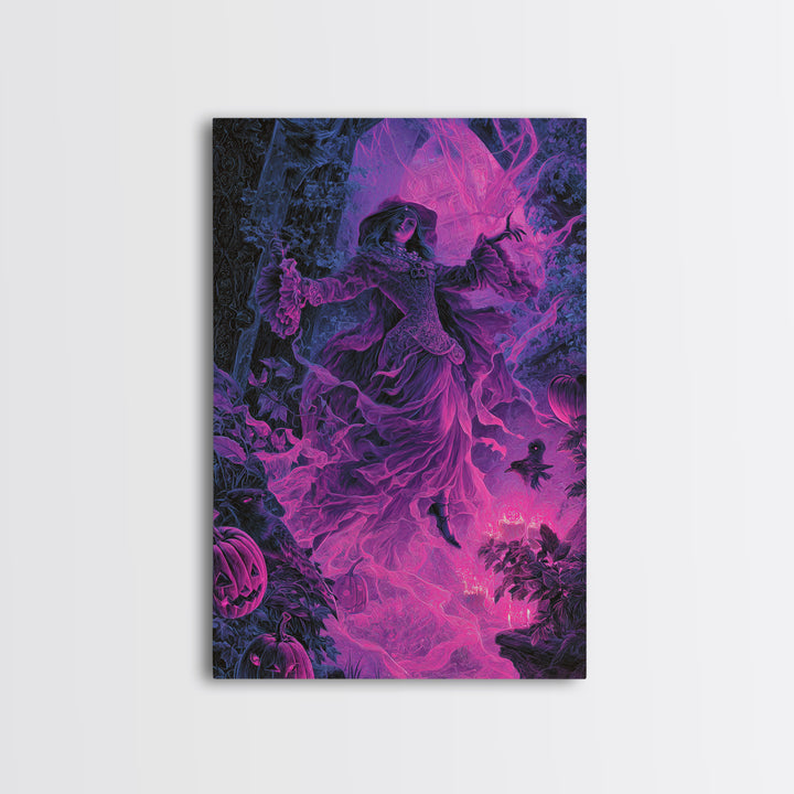 1980s Neon Horror, Ornate Symbolist Art, Vertical Wall Art, Gothic Horror Wall Art, Framed Canvas Print, Halloween Wall Art