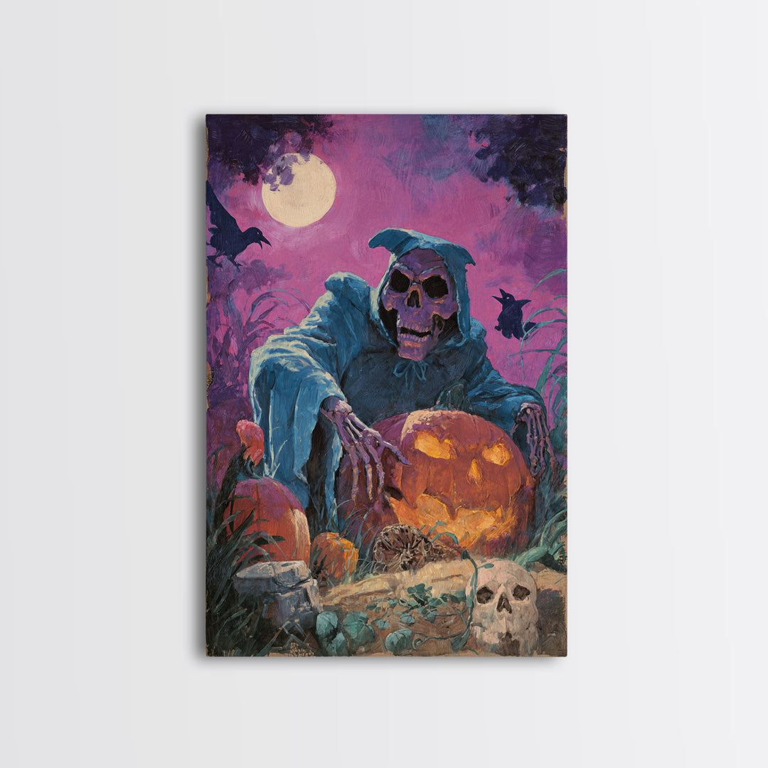 1980s Neon Horror, Decadent Gothic Art, Vertical Wall Art, Dark Fantasy Wall Art, Framed Canvas Print, Halloween Wall Art