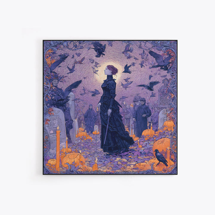 1980s Neon Horror, Symbolist Death Art, Square Wall Art, Gothic Horror Wall Art, Framed Canvas Print, Halloween Wall Art