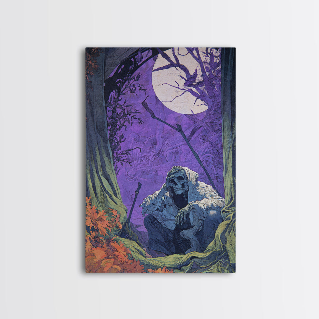 1980s Neon Horror, Symbolist Etching Art, Vertical Wall Art, Macabre Wall Art, Canvas Print, Halloween Wall Art, Gothic Home Decor