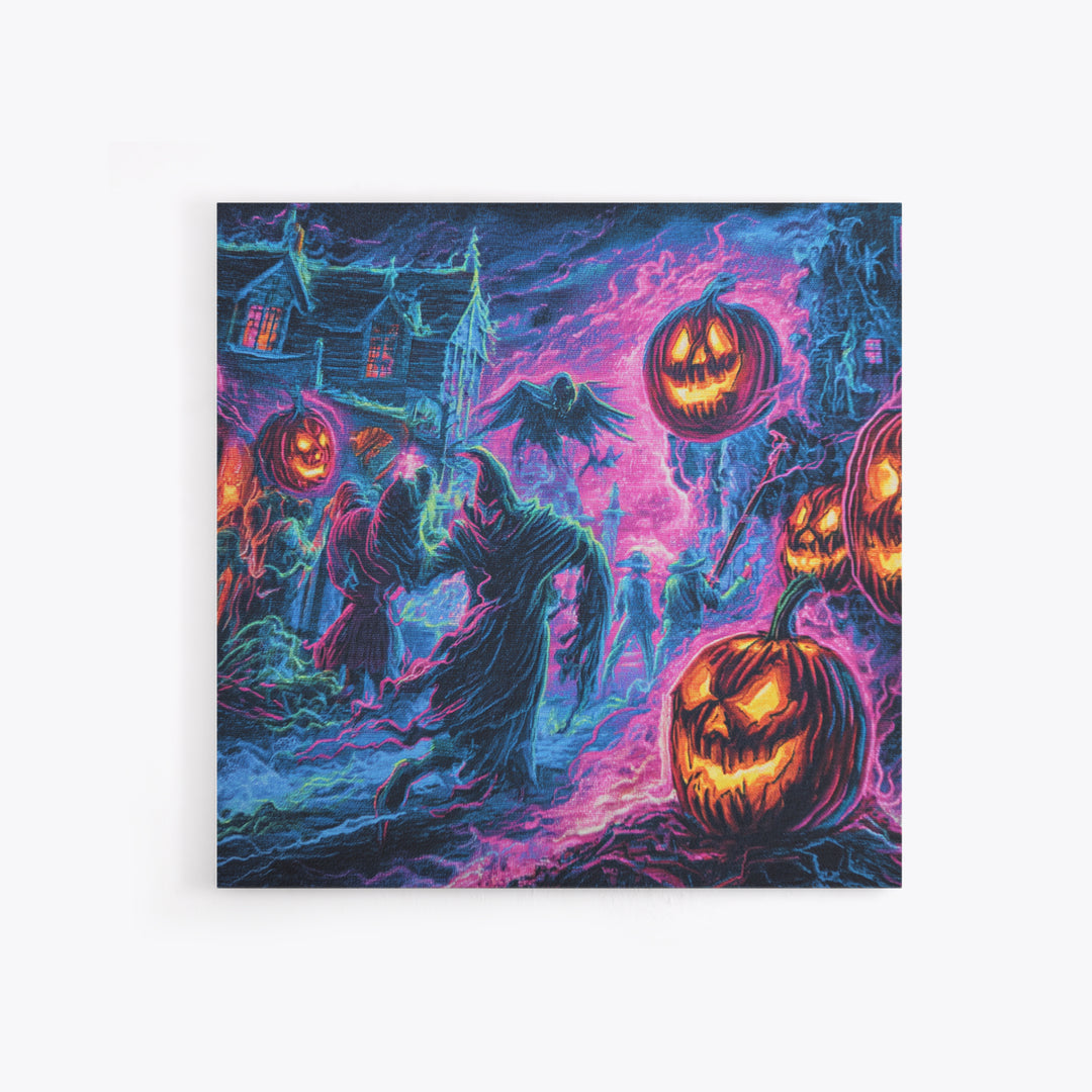 1980s Neon Horror, Grotesque Carnival Art, Square Wall Art, Dark Fantasy Wall Art, Framed Canvas Print, Halloween Wall Art