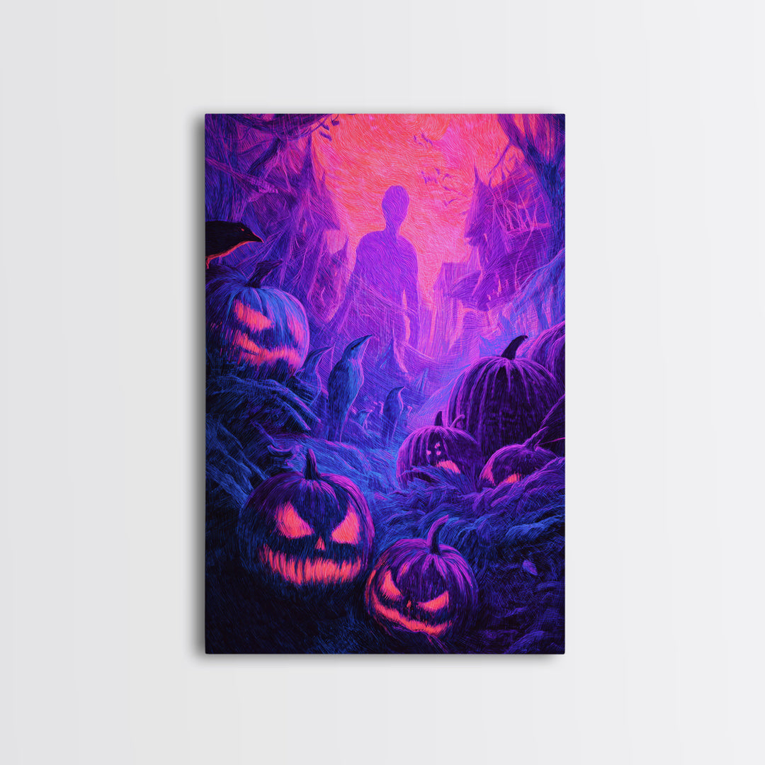 1980s Neon Horror, Expressionist Gothic Art, Vertical Wall Art, Macabre Wall Art, Canvas Print, Halloween Wall Art, Horror Wall Art