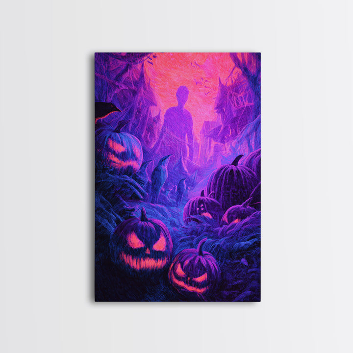 1980s Neon Horror, Expressionist Gothic Art, Vertical Wall Art, Macabre Wall Art, Canvas Print, Halloween Wall Art, Horror Wall Art