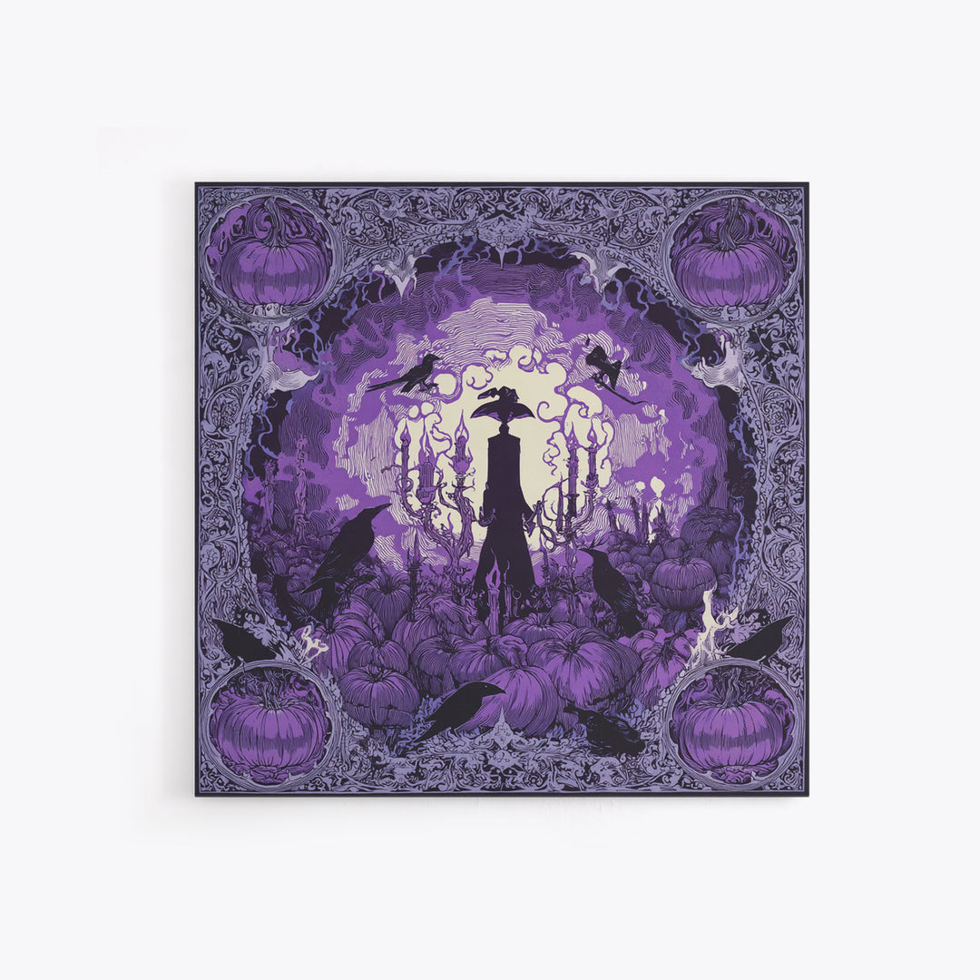 1980s Neon Horror, Decadent Line Art, Square Wall Art, Dark Halloween Decor, Canvas Print, Halloween Wall Art