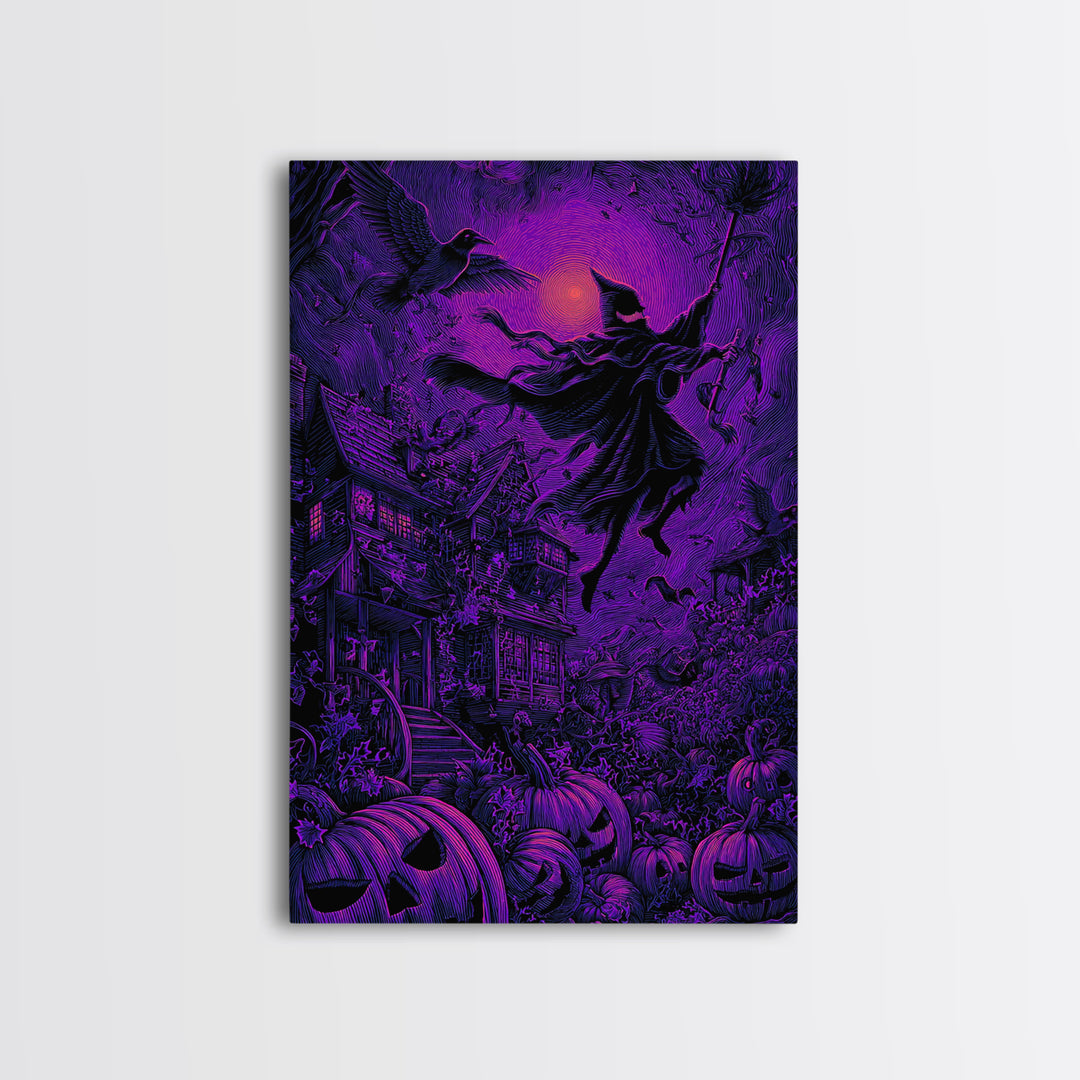 1980s Neon Horror, Victorian Macabre Art, Vertical Wall Art, Dark Halloween Decor, Framed Canvas Print, Halloween Wall Art
