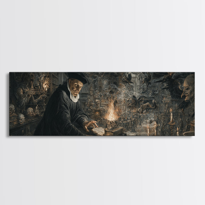 Dark Academia Halloween, Medieval Grotesque Art, Extra Wide Wall Art, Gothic Horror Wall Art, Canvas Print, Halloween Wall Art