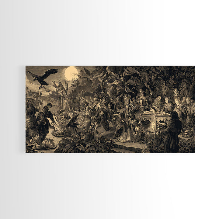 Dark Academia Halloween, Northern Renaissance Horror, Wide Panoramic Art, Dark Halloween Decor, Canvas Print, Halloween Wall Art