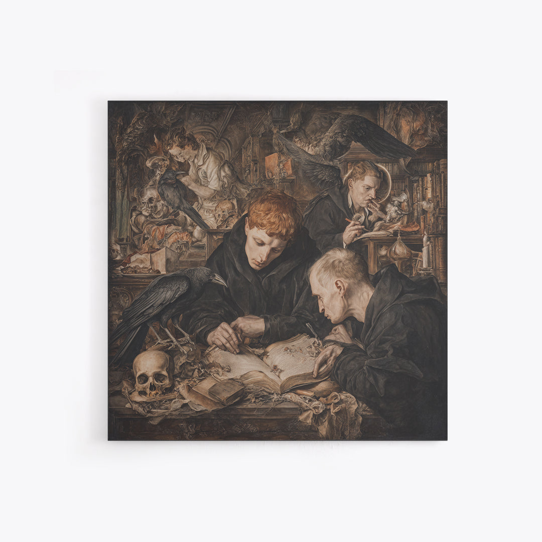 Dark Academia Halloween, Dark Renaissance Art, Square Wall Art, Macabre Wall Art, Framed Canvas Print, Halloween Wall Art