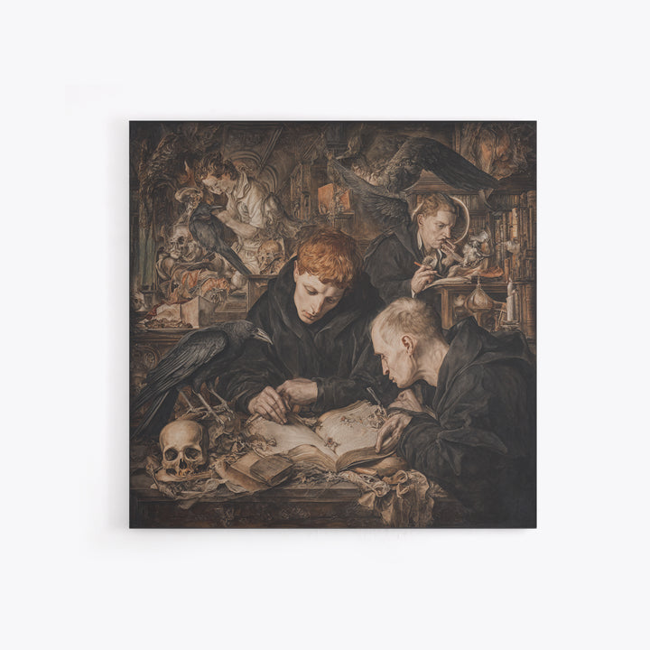Dark Academia Halloween, Dark Renaissance Art, Square Wall Art, Macabre Wall Art, Framed Canvas Print, Halloween Wall Art