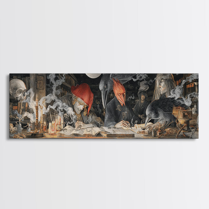 Dark Academia Halloween, Visionary Gothic Art, Extra Wide Wall Art, Dark Fantasy Wall Art, Canvas Print, Halloween Wall Art
